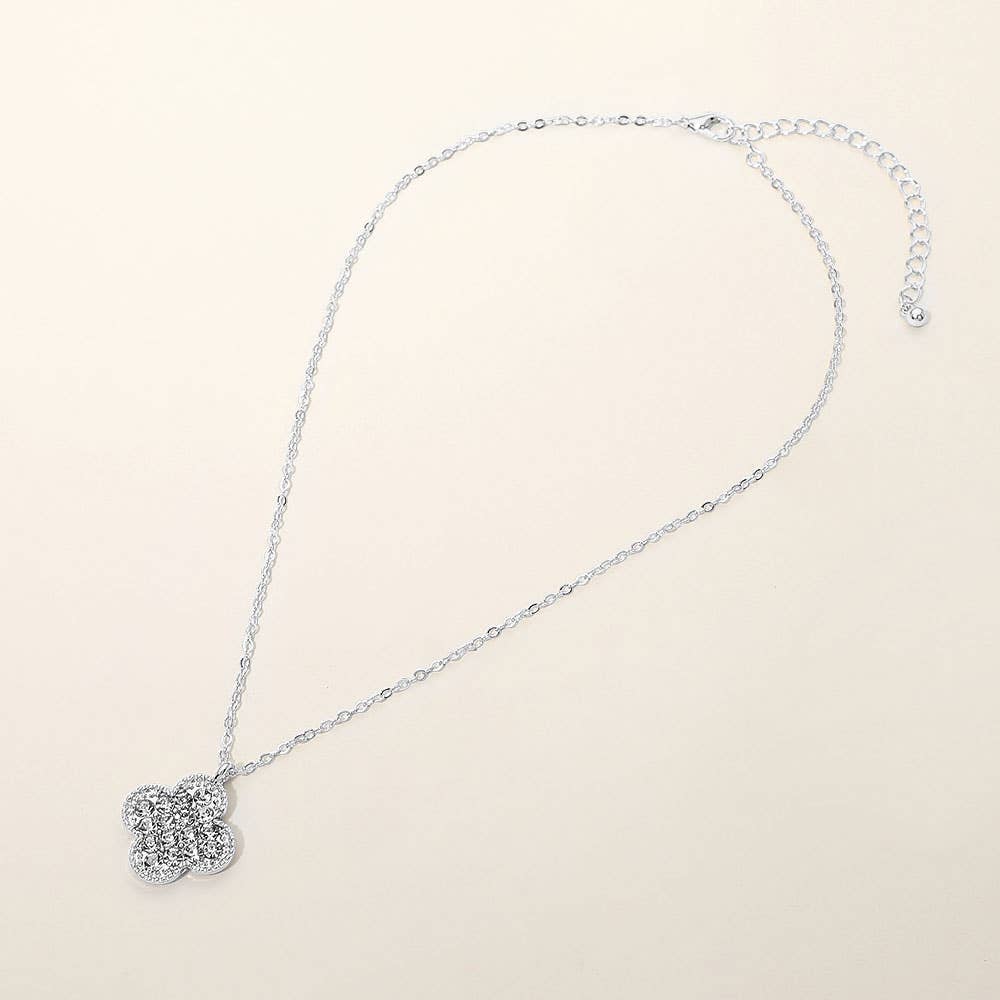 Gold Dipped Stone Pave Quatrefoil Pendant Necklace: Clear,Gold