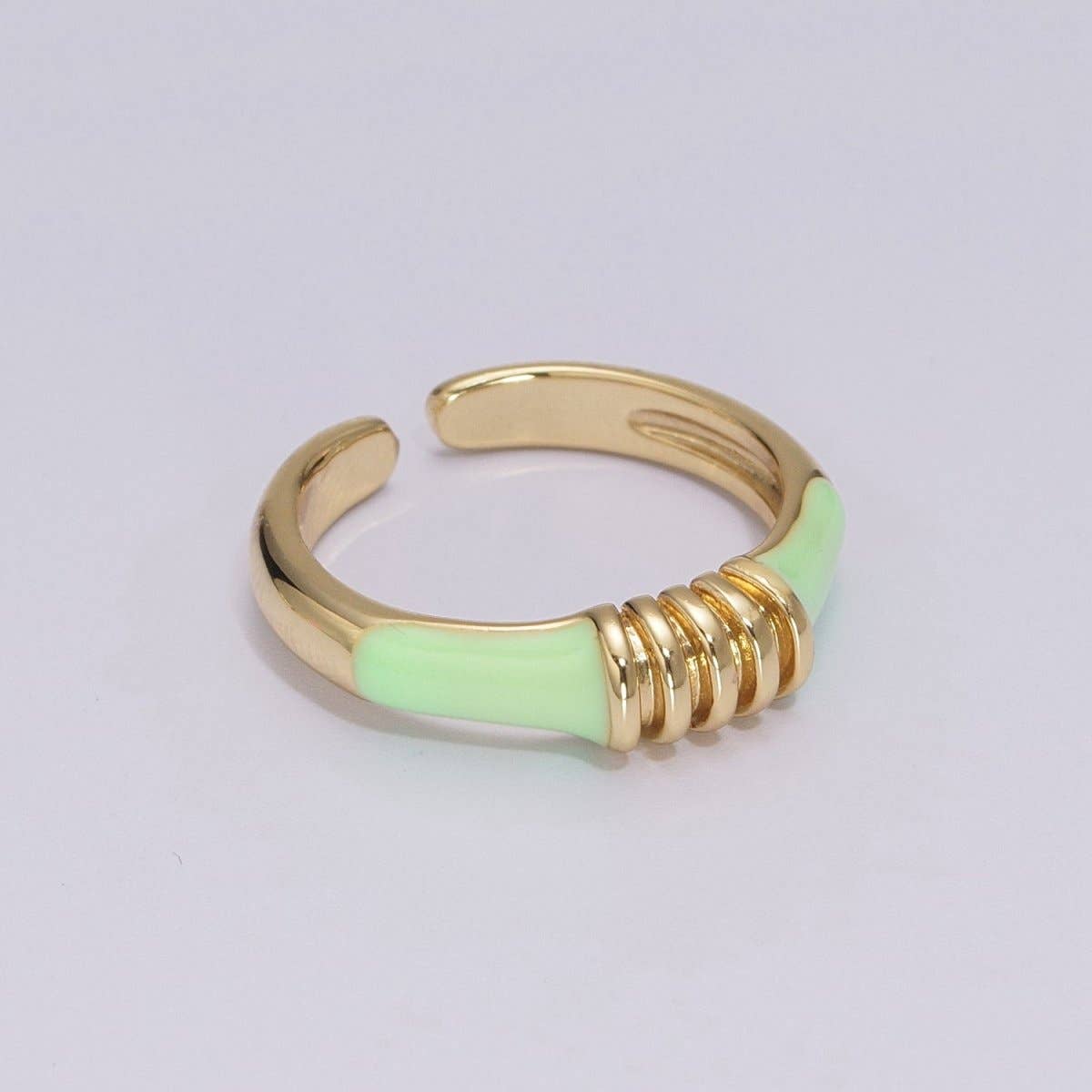 Colorful Pastel Enamel Ring • Gold Filled Multicolor Open Band • Green Pink Black White Minimalist Stackable Ring U-115~U-118: Black