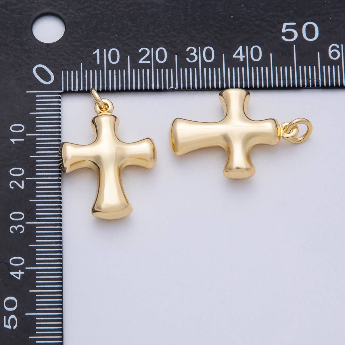 18K Gold Filled 27mm Golden Plain Chunky Cross Charm | Charms-00154