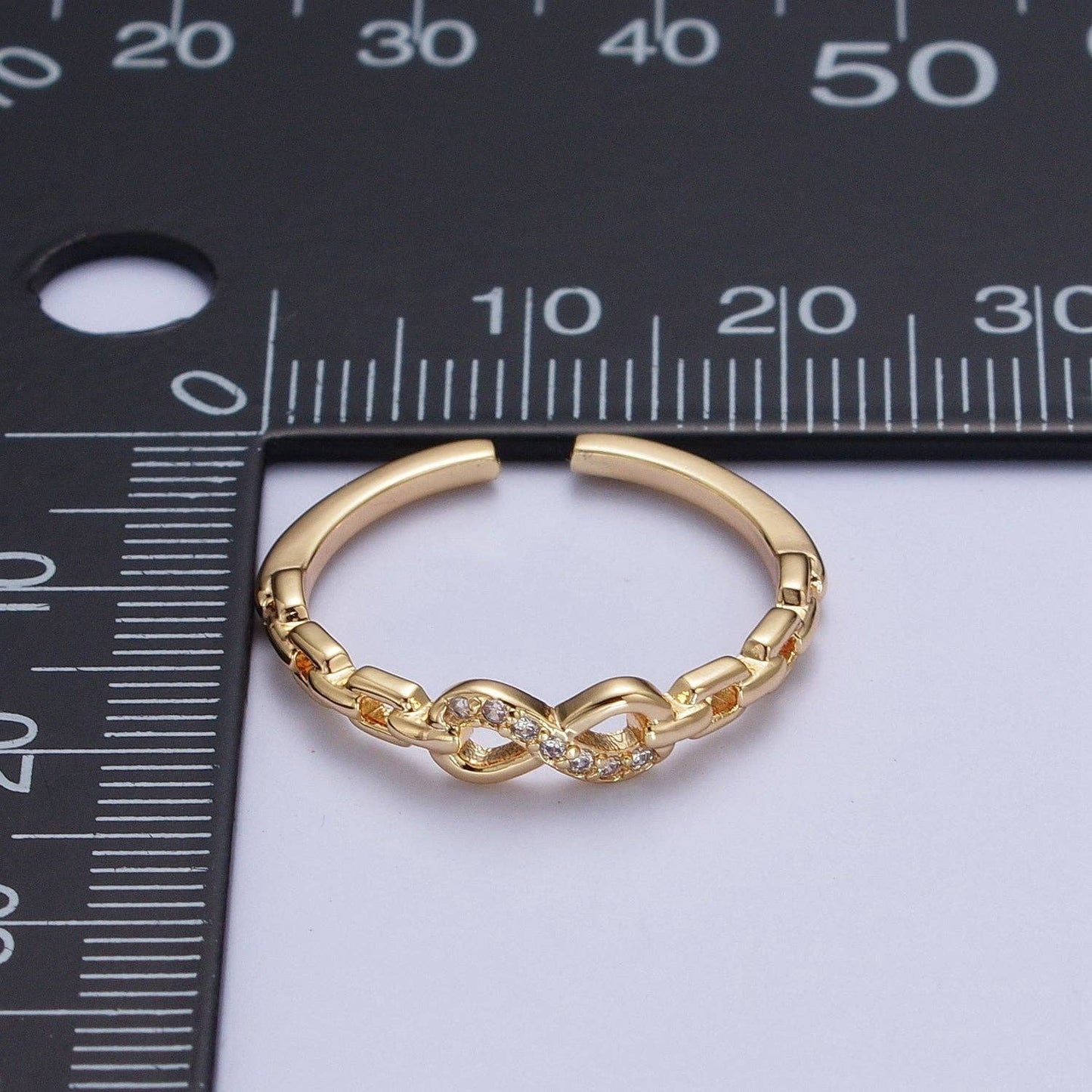 Gold Micro Paved Infinity Cable Chain Link Adjustable Stacking Ring | X587